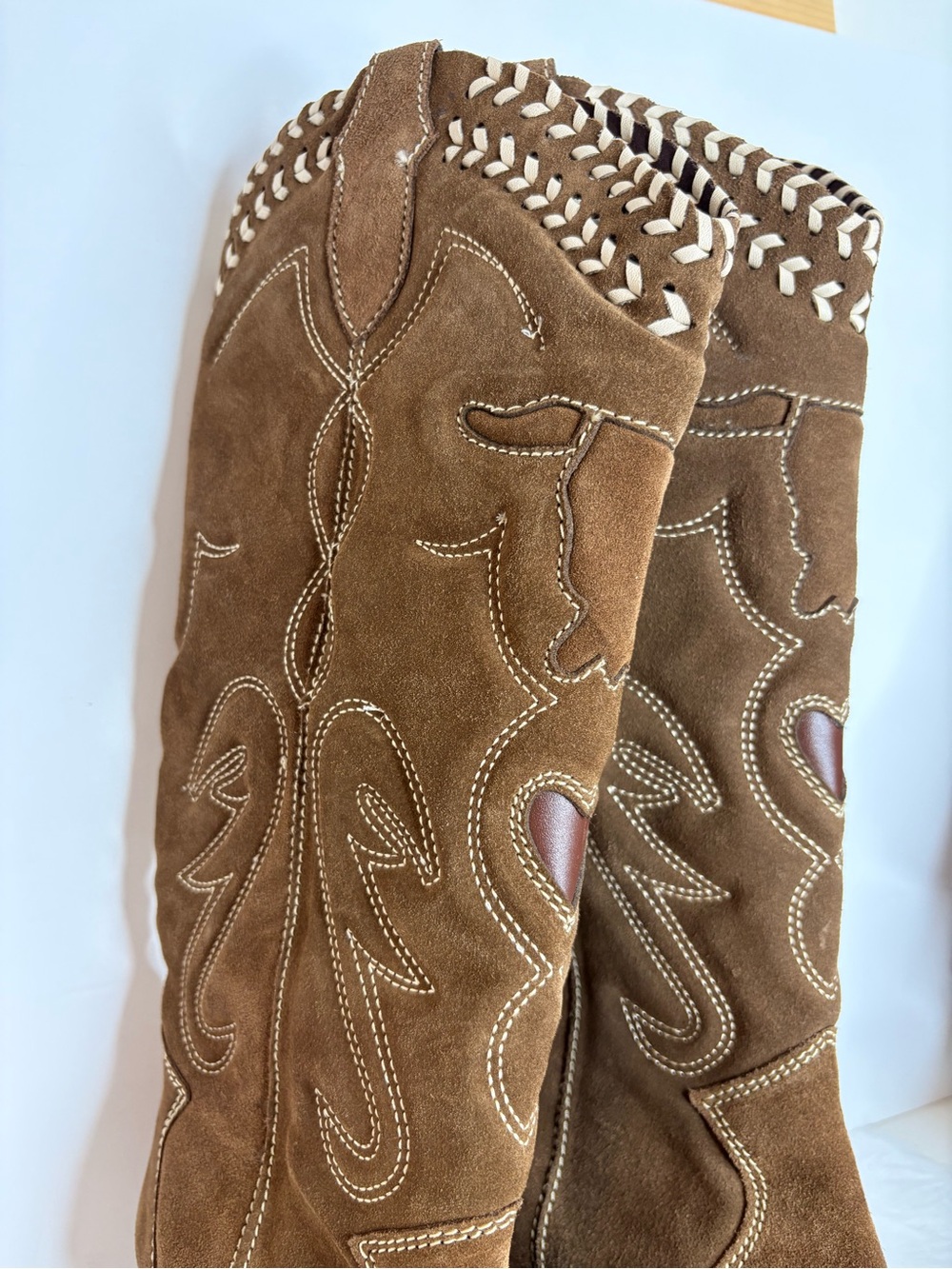 Zara Brown Suede Western Boots with quilted western Heart Detail - Picture 5 of 13
